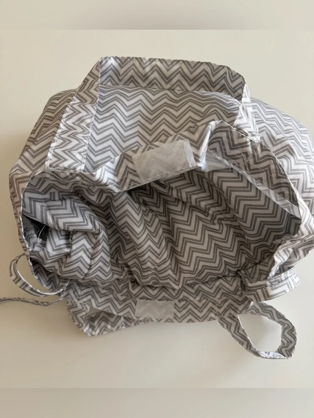 Baby Shopping Cart Cover-Gray Chevron folds into a tote bag, machine washable